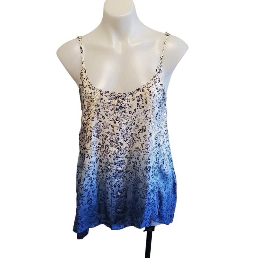 Blue Pepper Sleeveless Tank Blouse Boho Blue White Ombre Floral Print Sz Med